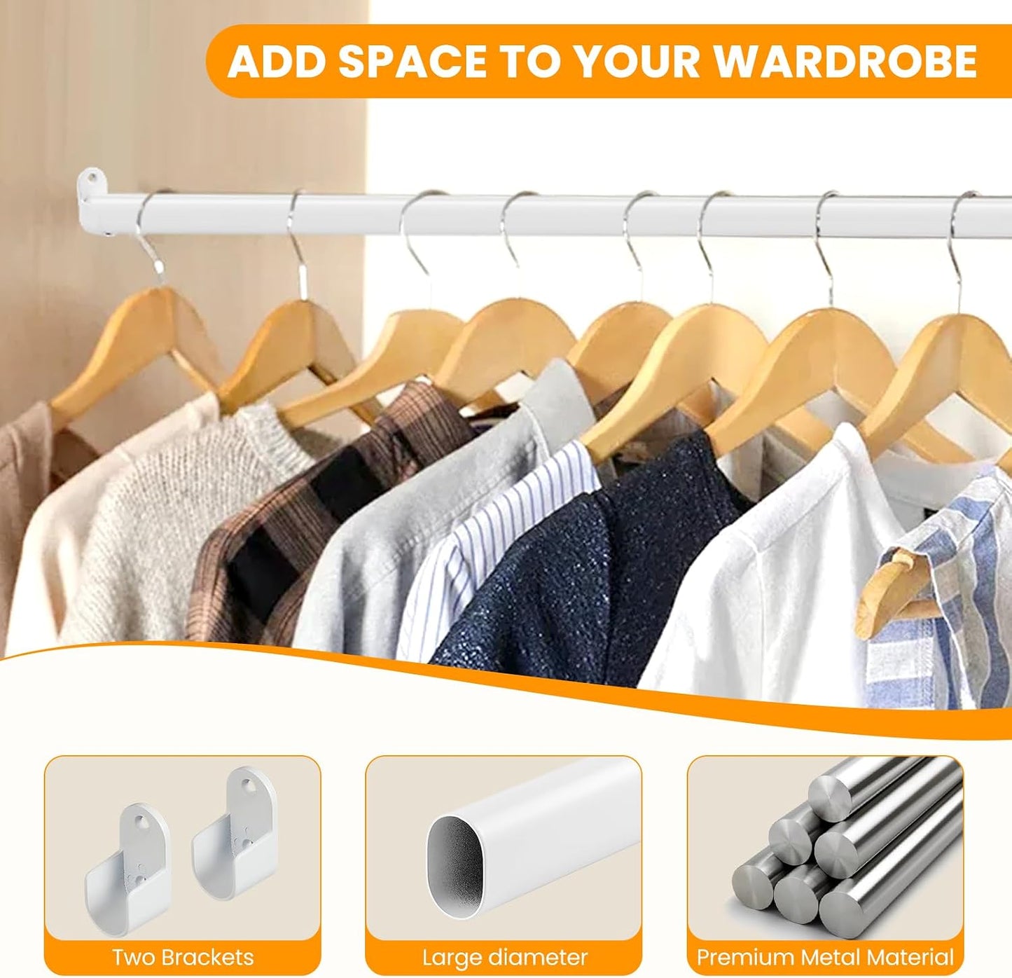 Barra ovalada para colgar ropa ajustable 18-52" resistente