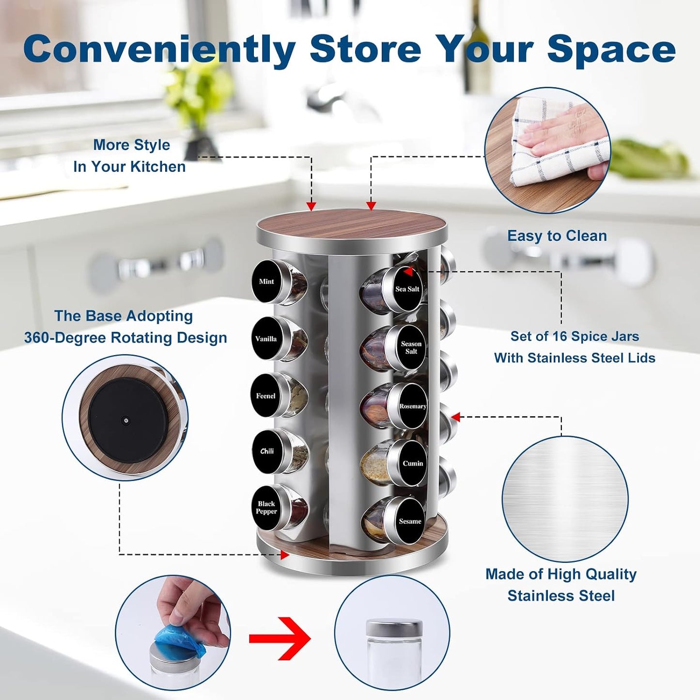 Organiz. giratorio especias 20 frascos acero inox