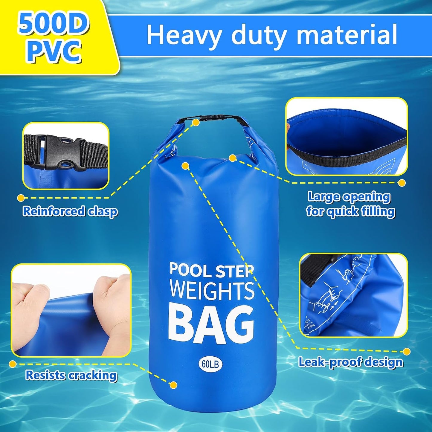 2 Pzas Pesos Escalones Piscina 60lb Anclaje PVC 500D