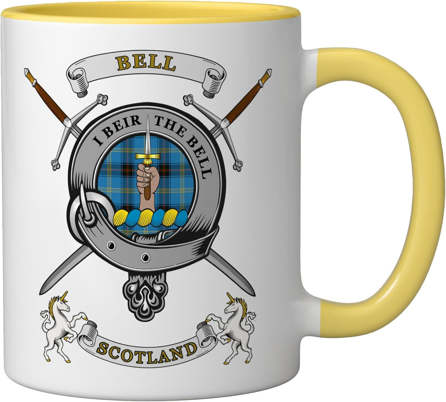 Taza Cerámica Tartán con Espadas Amarillo Blanco