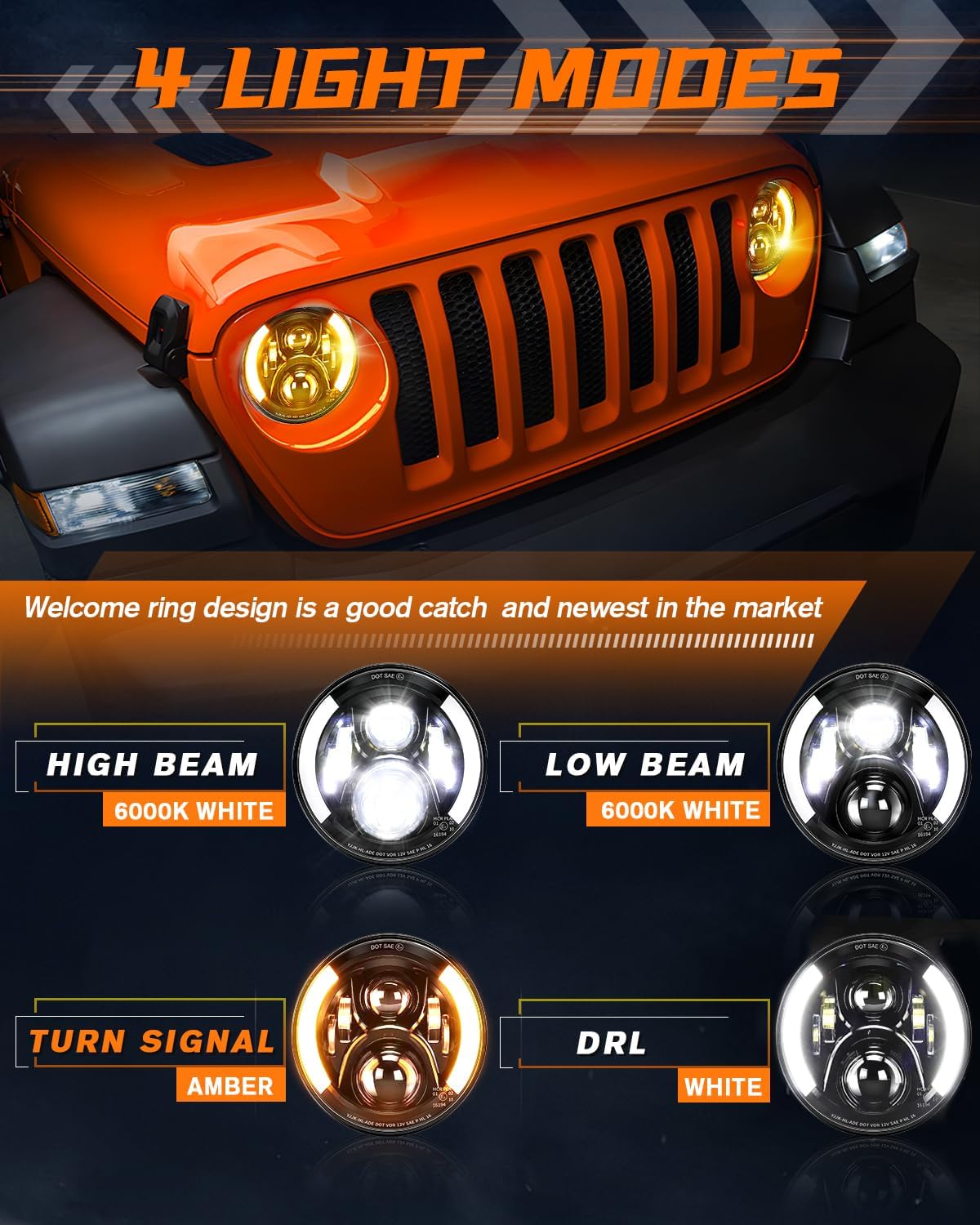 Faros delanteros LED con halo H6024 aprobados DOT 7pulg