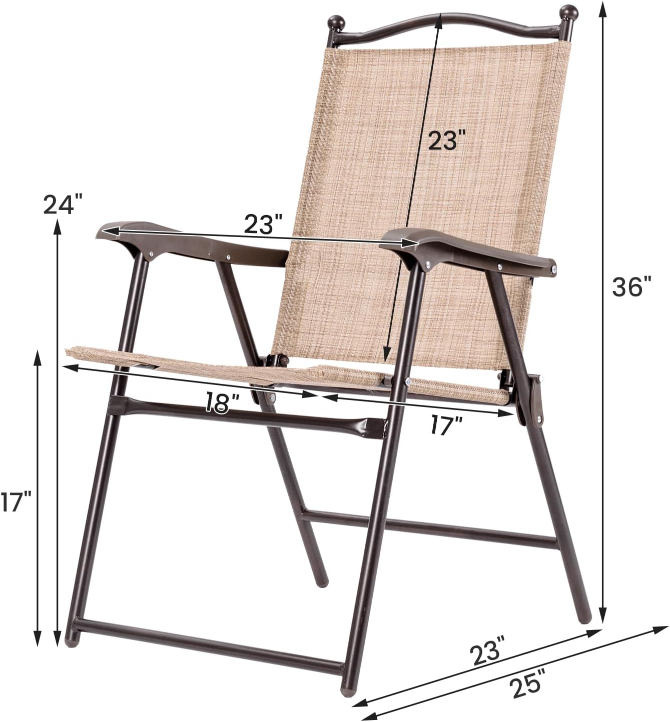 2 Sillas Comedor Plegables para Patio con Apoyabrazos Acero