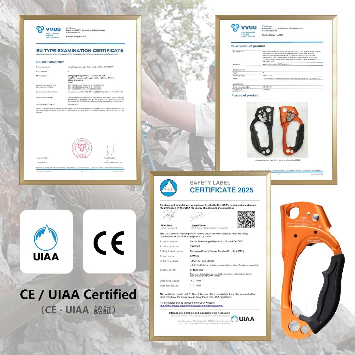 Mano para cuerda escalada UIAA CE 0.394-0.512"