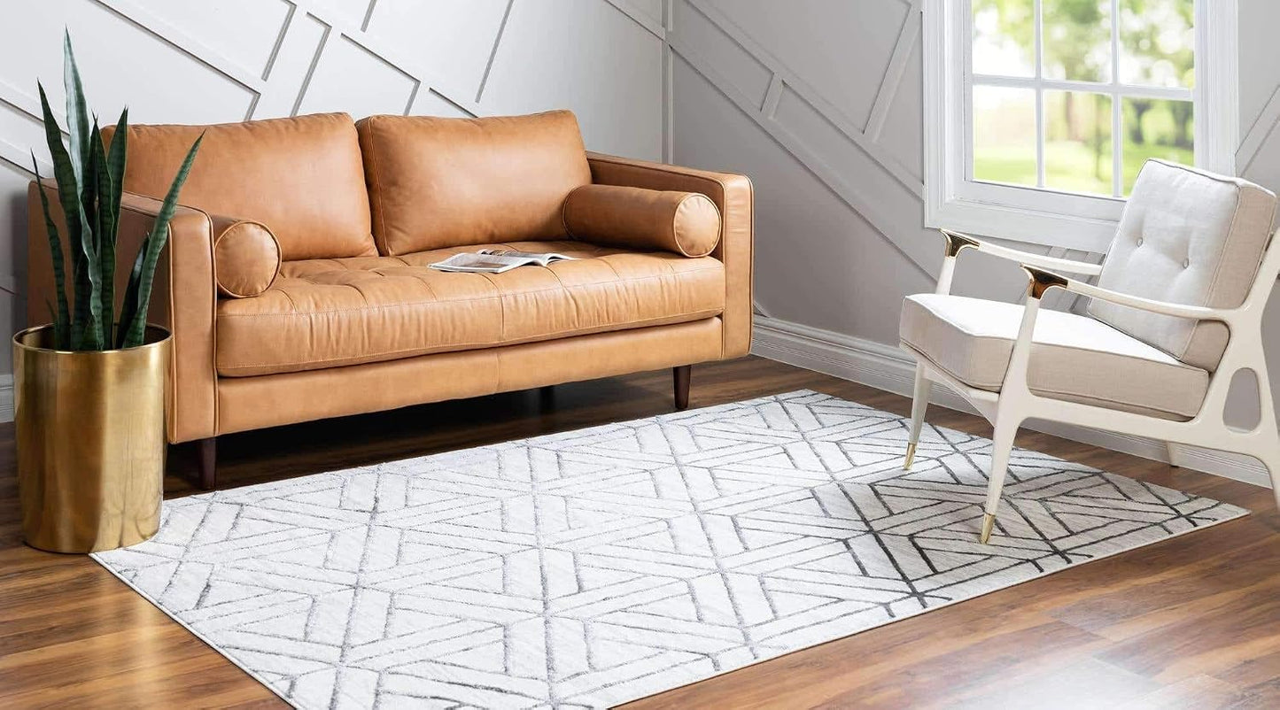 Alfombra rectangular 4x6ft blanco/gris