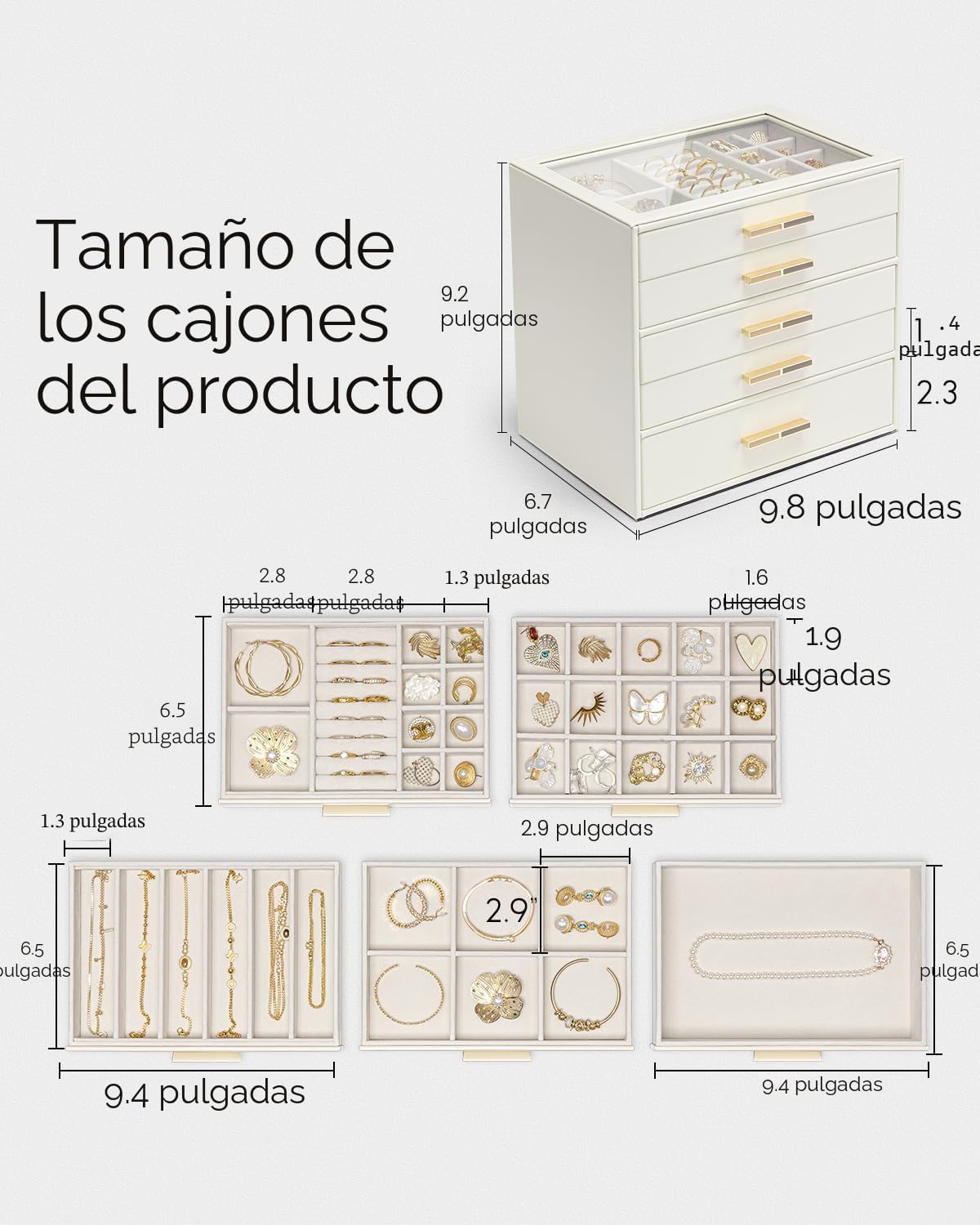 Joyero 5 capas con 5 cajones para joyas mujer color blanco