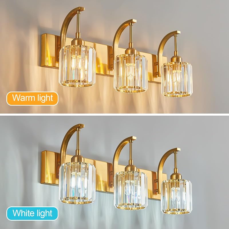 Lámpara tocador cristal K9 3 luces dorado para baño