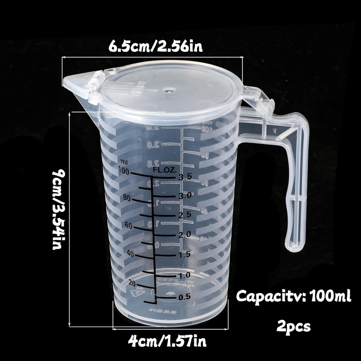 Vaso medidor plástico 3.4oz con tapa set 2
