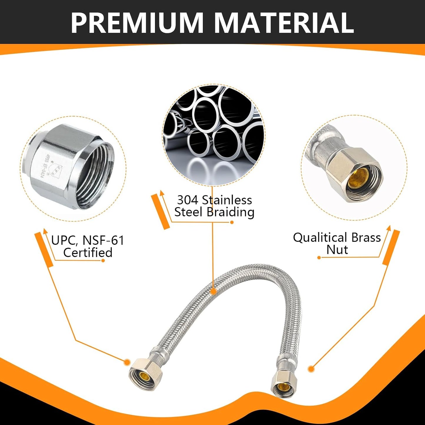 2 Mangueras Acero Inox 20pulg FIP 1/2x3/8 Comp