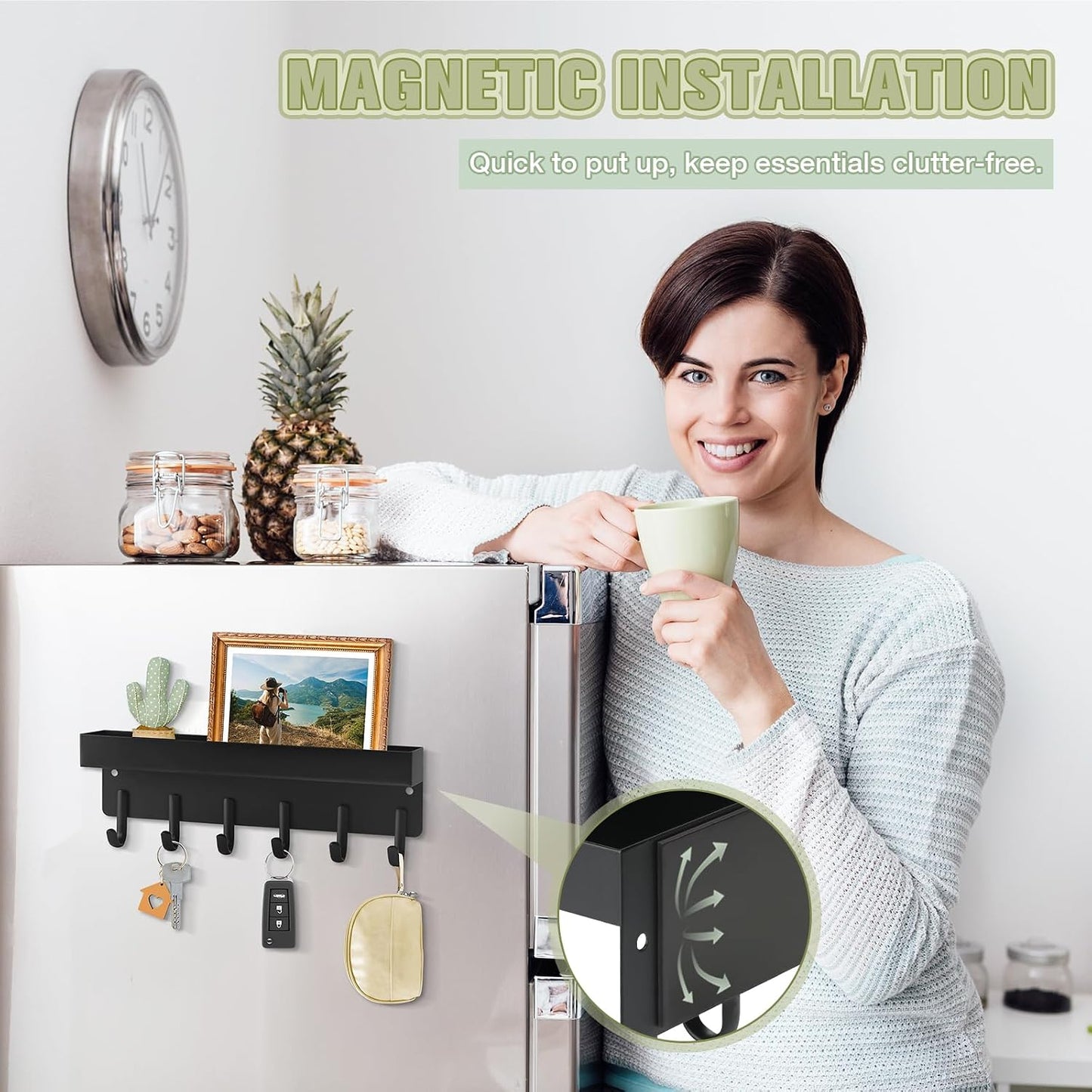 Soporte pared llaves magnético 6 ganchos negro