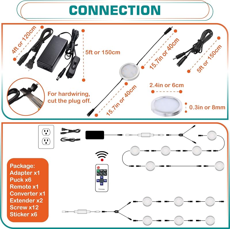 Kit luz armario cocina 110V control remoto 6 luces blanco