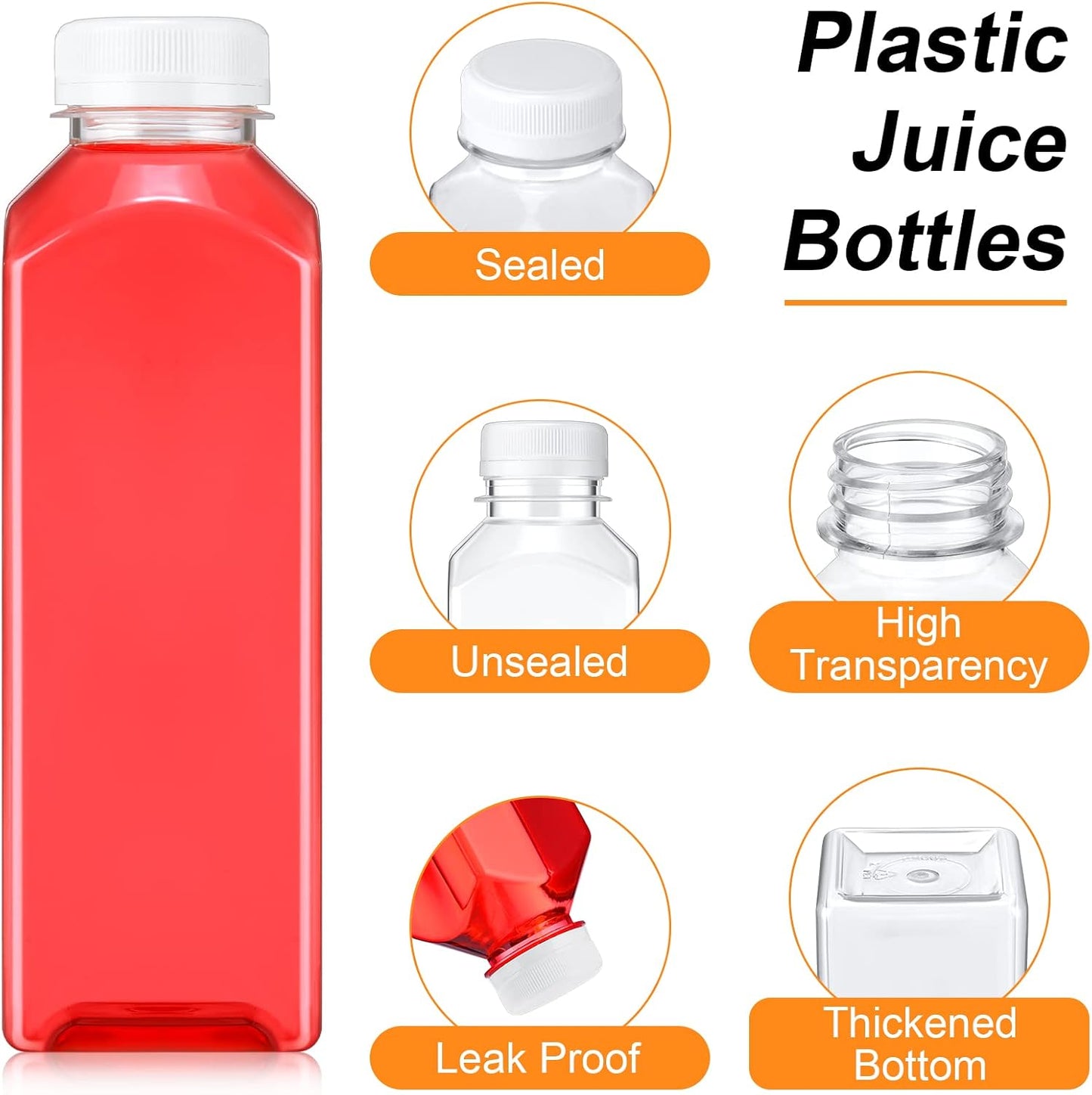 200 Botellas PET Vacías 16oz con Tapas Reutilizables