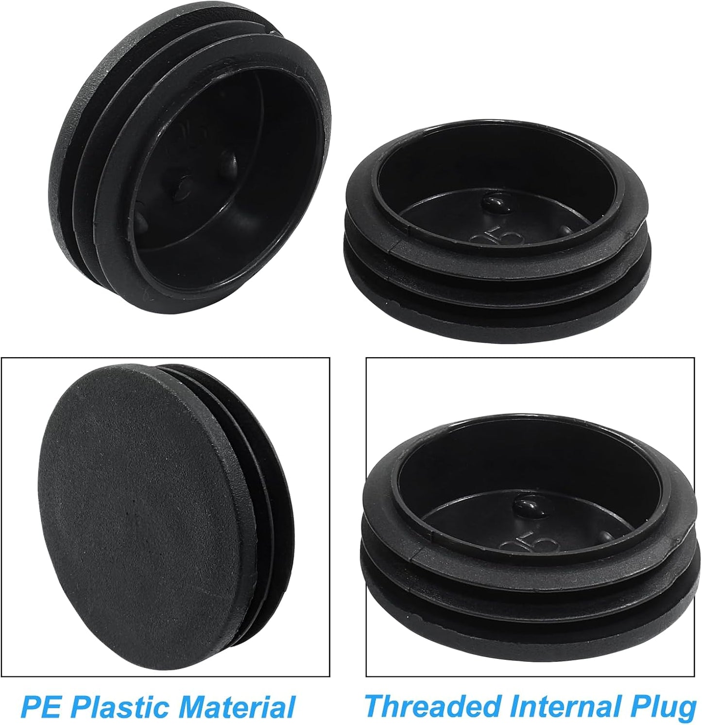4 Tapones Plástico 2" para Tubo Muebles Poste Negro