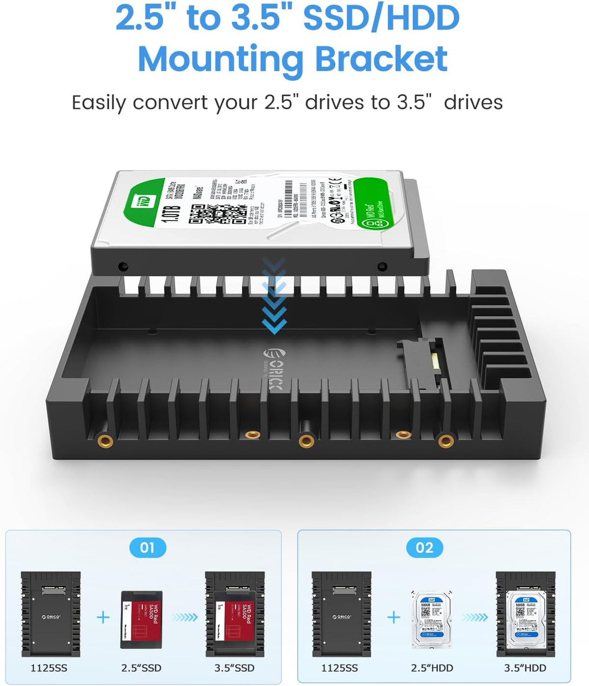 Adaptador 2.5 a 3.5 pulg HDD SSD SATA para bahía interna