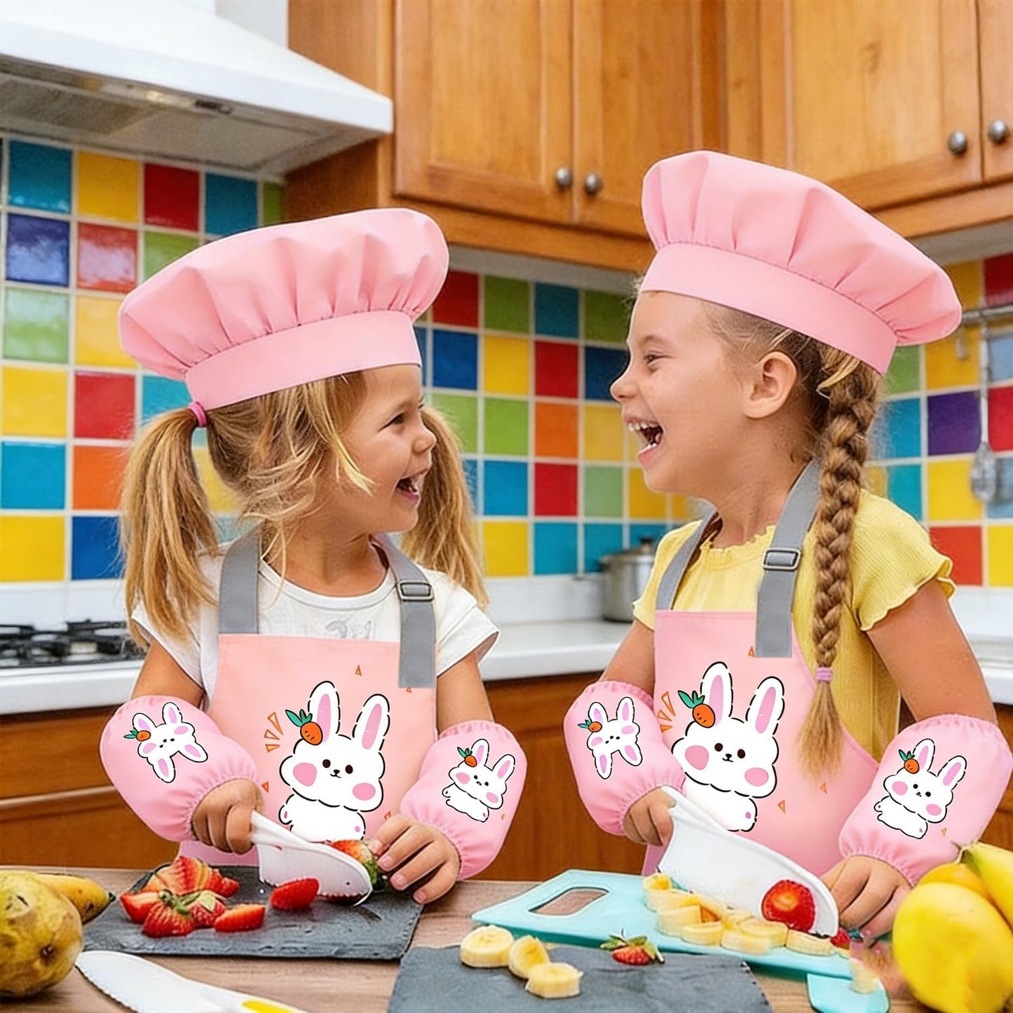 Set 2 Delantales Niños con Bolsillos Gorro Chef
