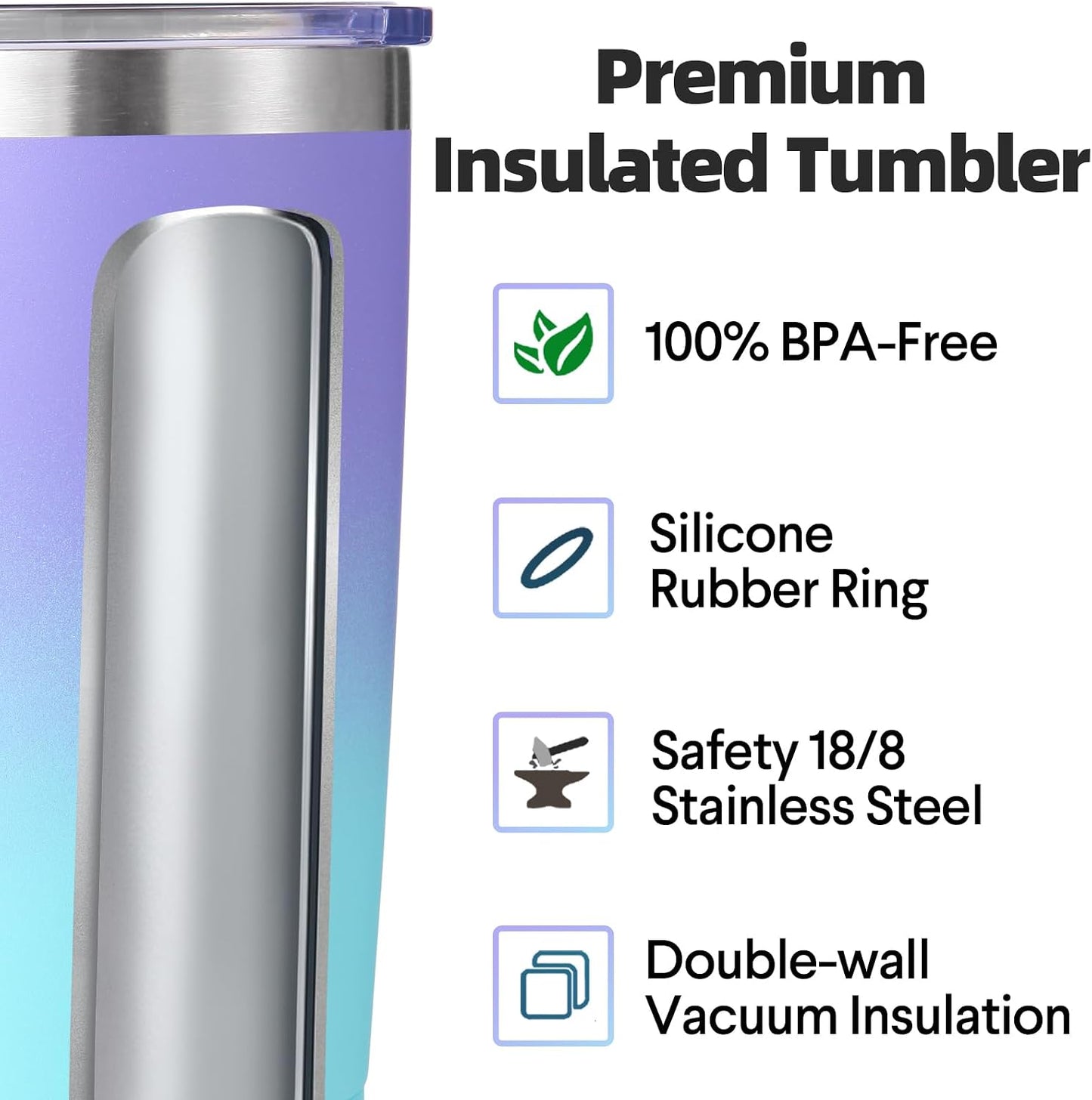 Vaso acero inox 20oz con tapa popote doble pared azul morado
