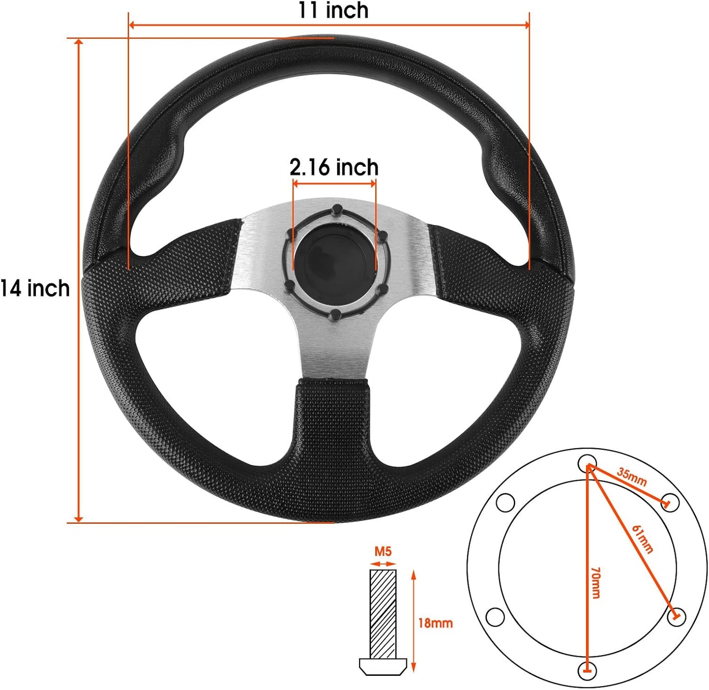 Volante carrito golf 13.7" radios plateados