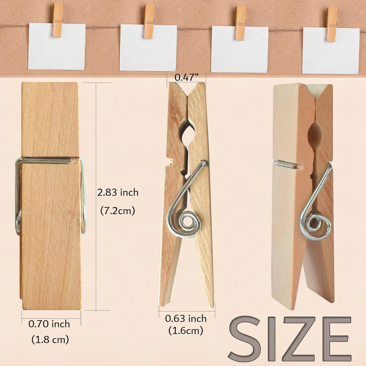 Set 20 Pinzas Madera 2.83pulg para Colgar Ropa Exteriores