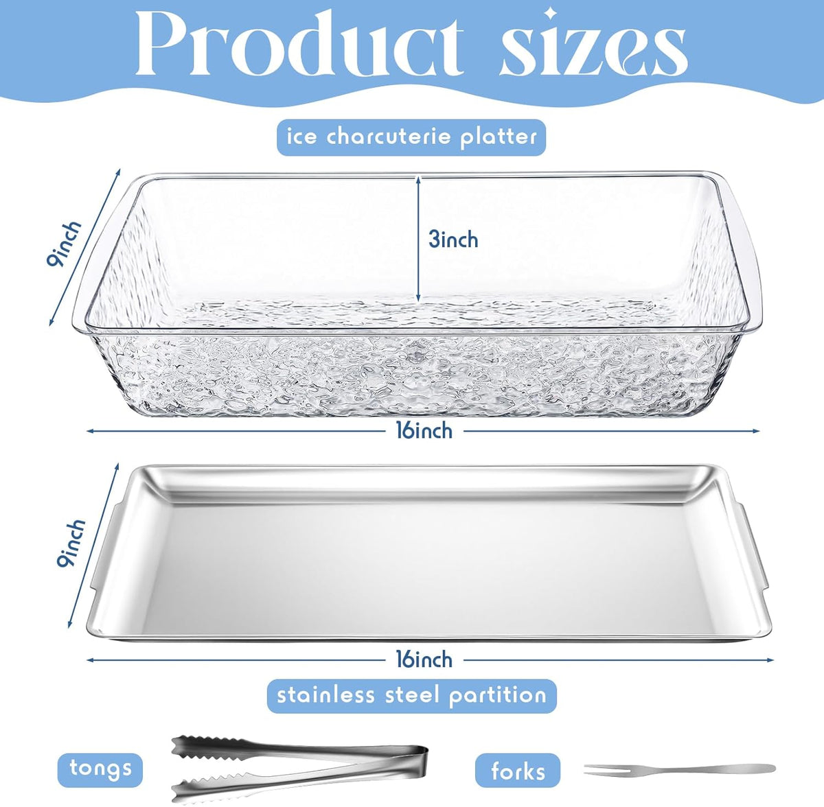 Set 4 bandejas refrigeradas 16x9.45pulg con compartimentos