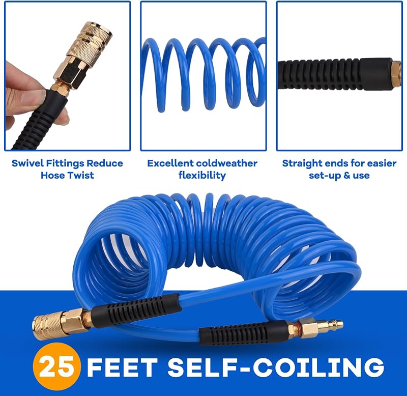 Manguera aire 1/4pulg x25ft poliuretano 300PSI azul