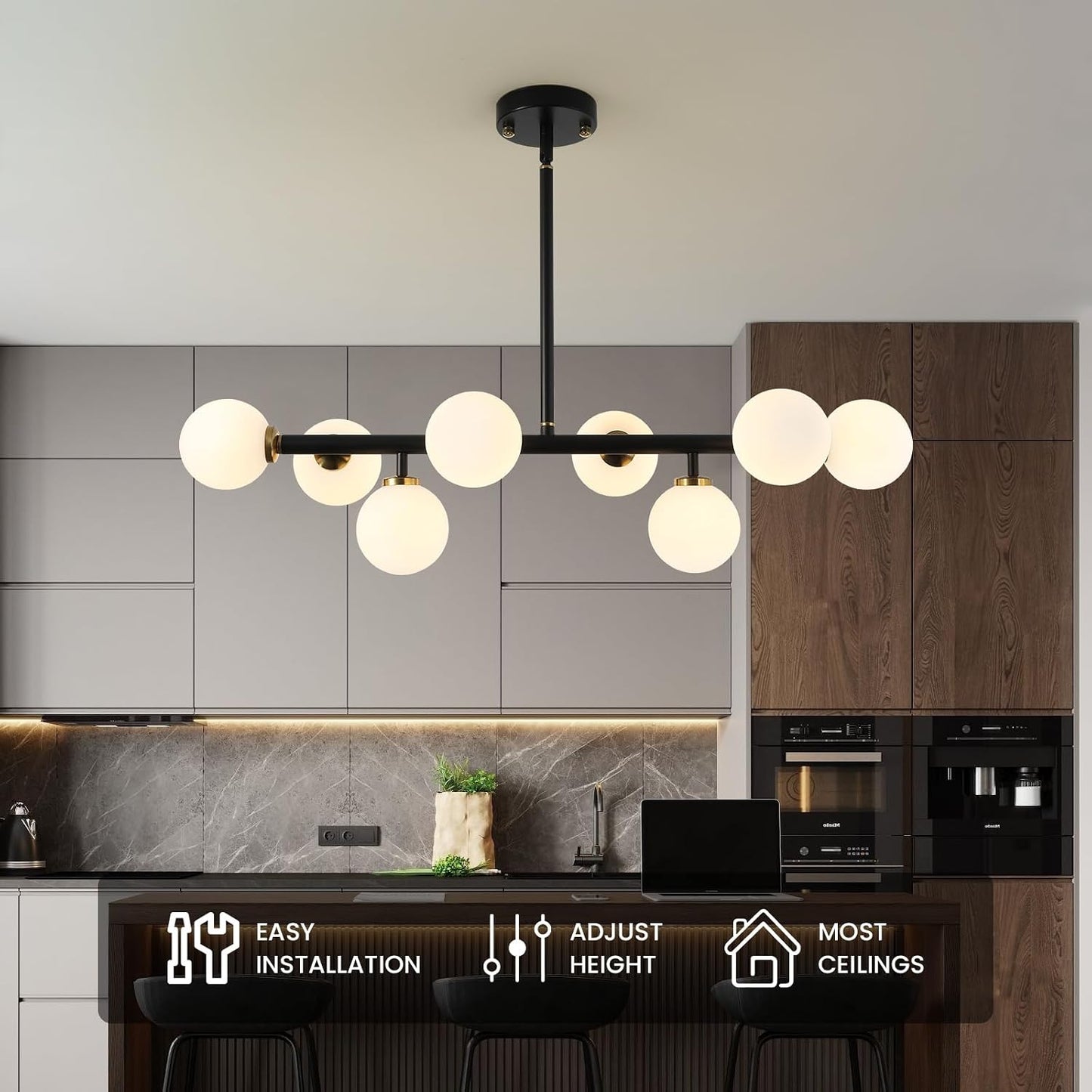 Lámpara colgante araña negra dorada 8 luces comedor sala cocina