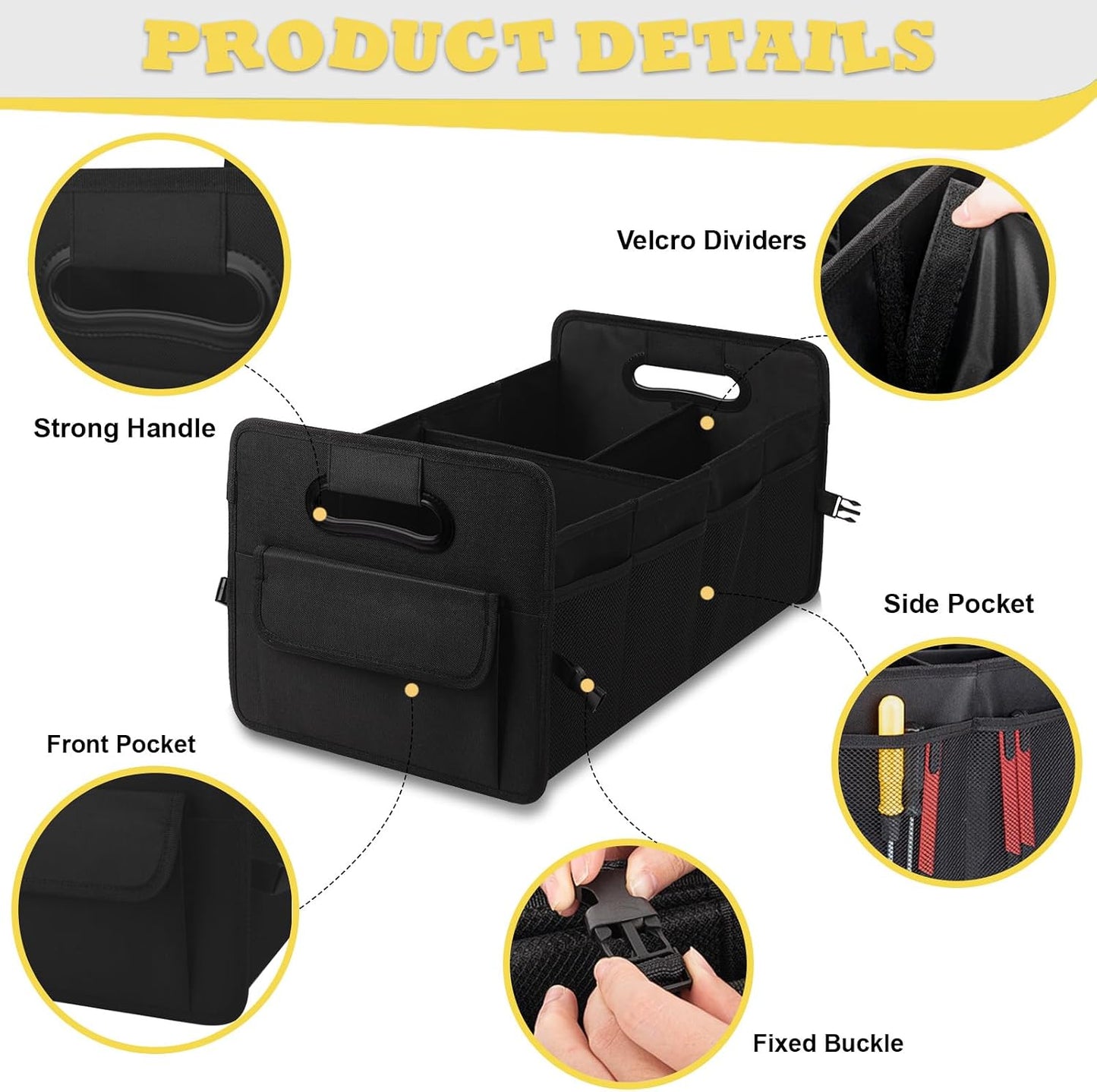 Organiz. maletero auto plegable múltiples compartimentos negro
