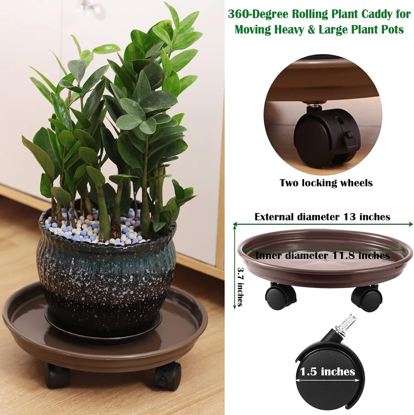 4 Soportes Plantas Ruedas 11.8pulg Base Plástico