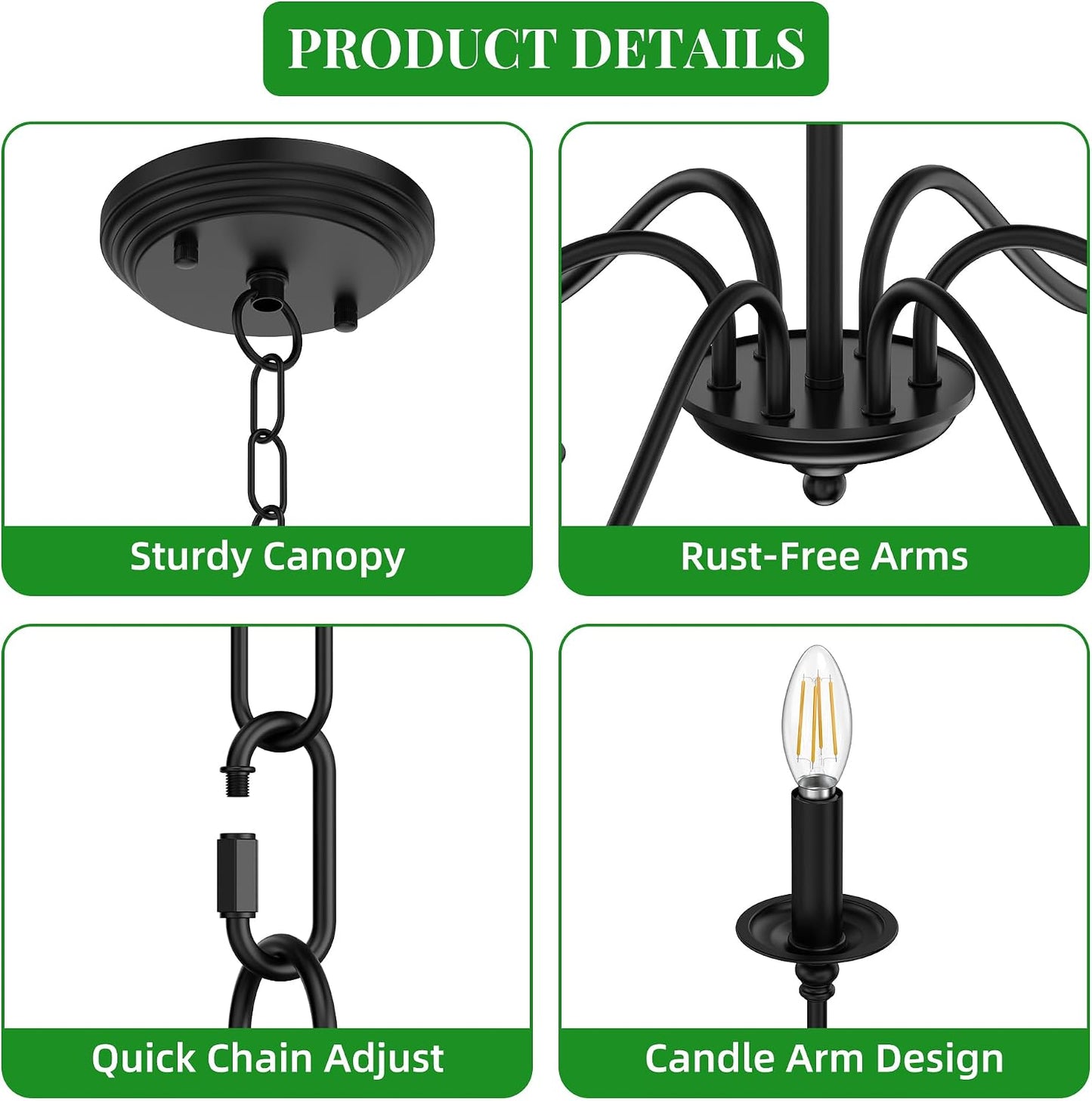 Candelabro hierro negro 6 luces diseño clásico brazo S