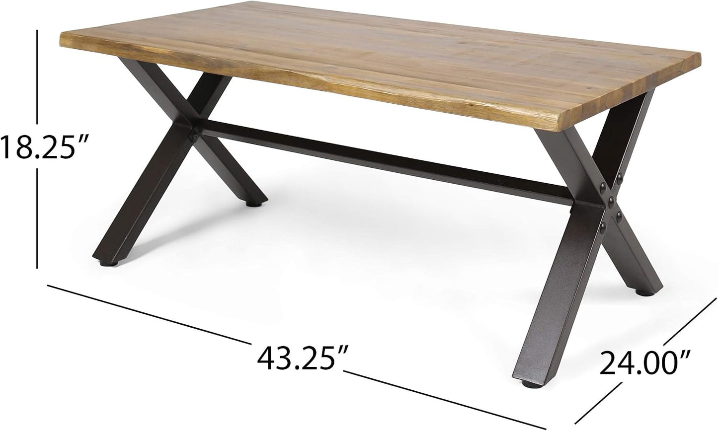 Mesa centro madera acacia acabado teca/metal rústico
