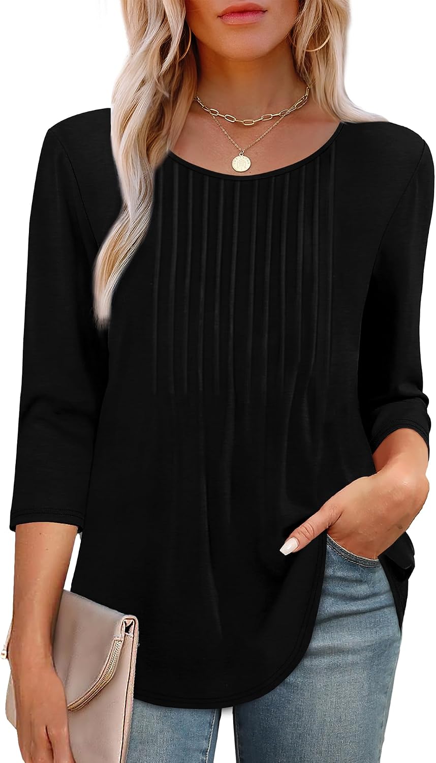 Blusa túnica mujer holgada cuello redondo mangas 3/4 casual