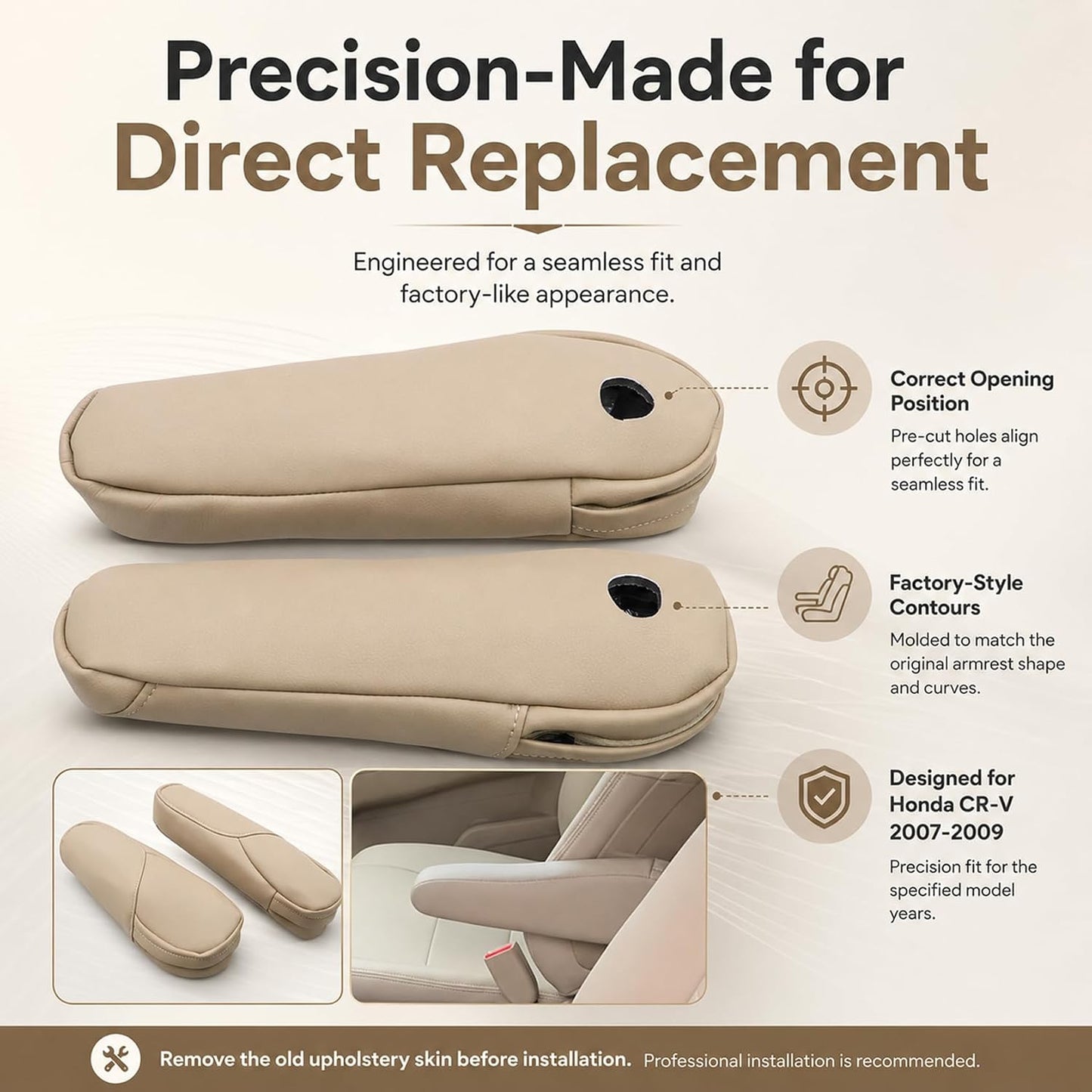 2 Fundas reposabrazos cuero microfibra beige Honda CR-V