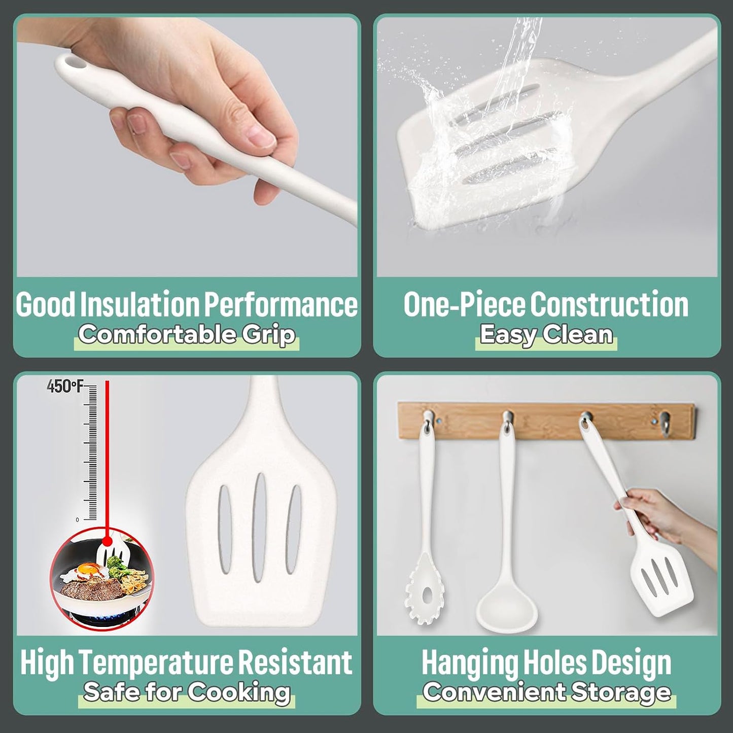 Set 7 Pzas Utensilios Silicona Antiadherente Blanco