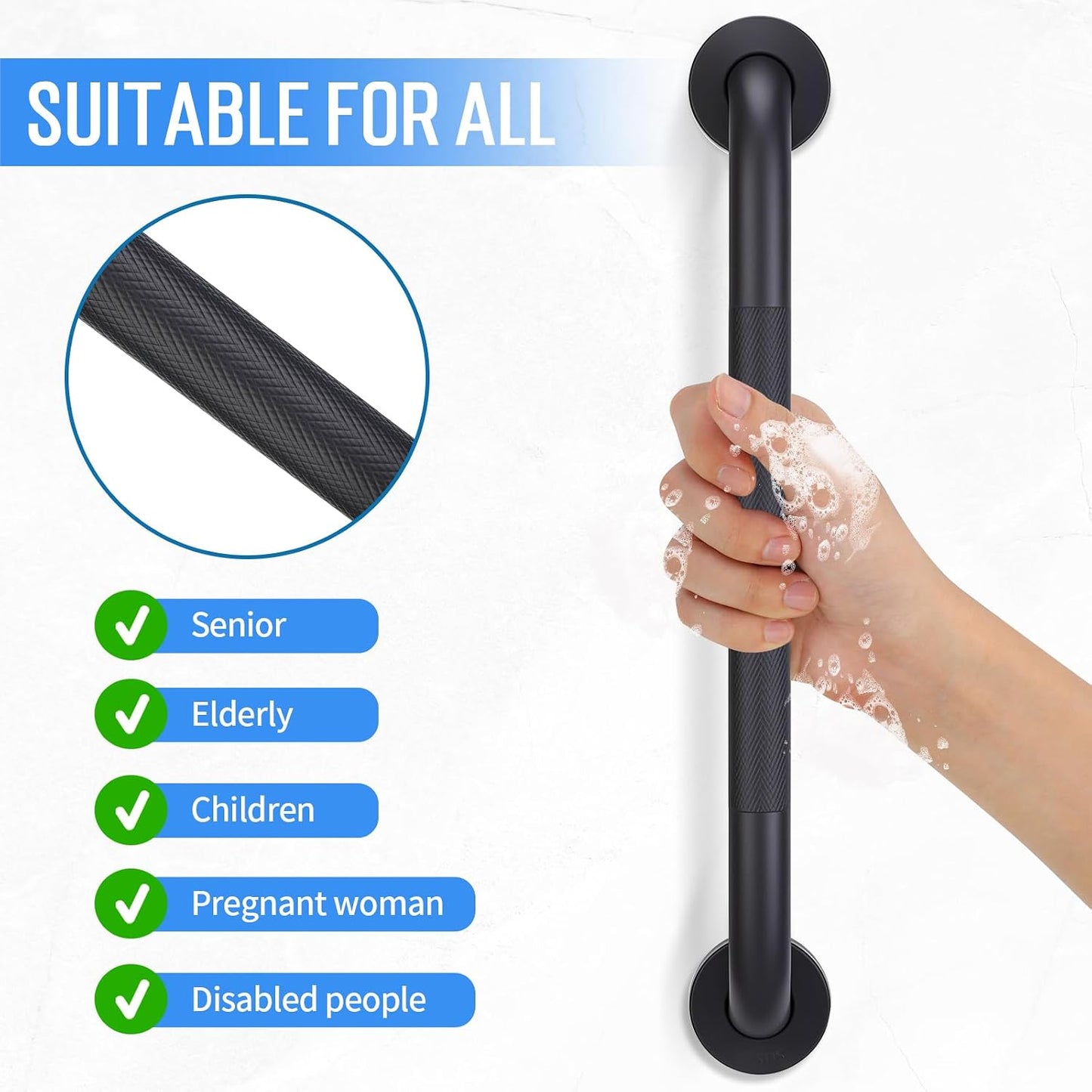 2 Barras agarre ducha 24pulg acero inox negro antiderrap