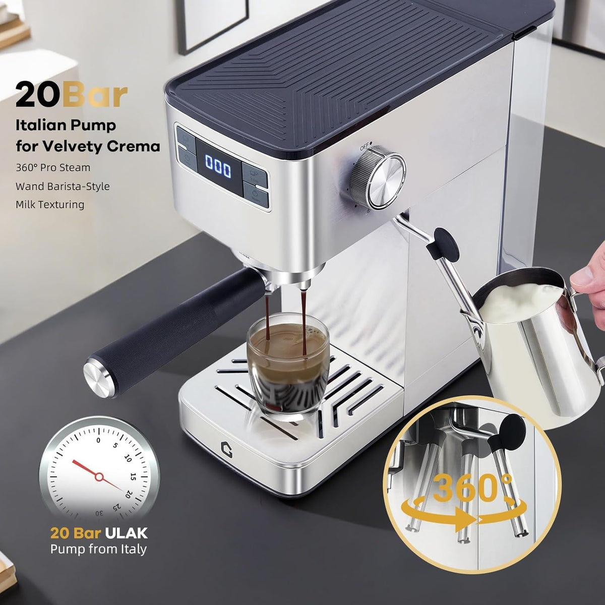 Cafetera Barista 20 Barras Espumador Vapor Acero Inox