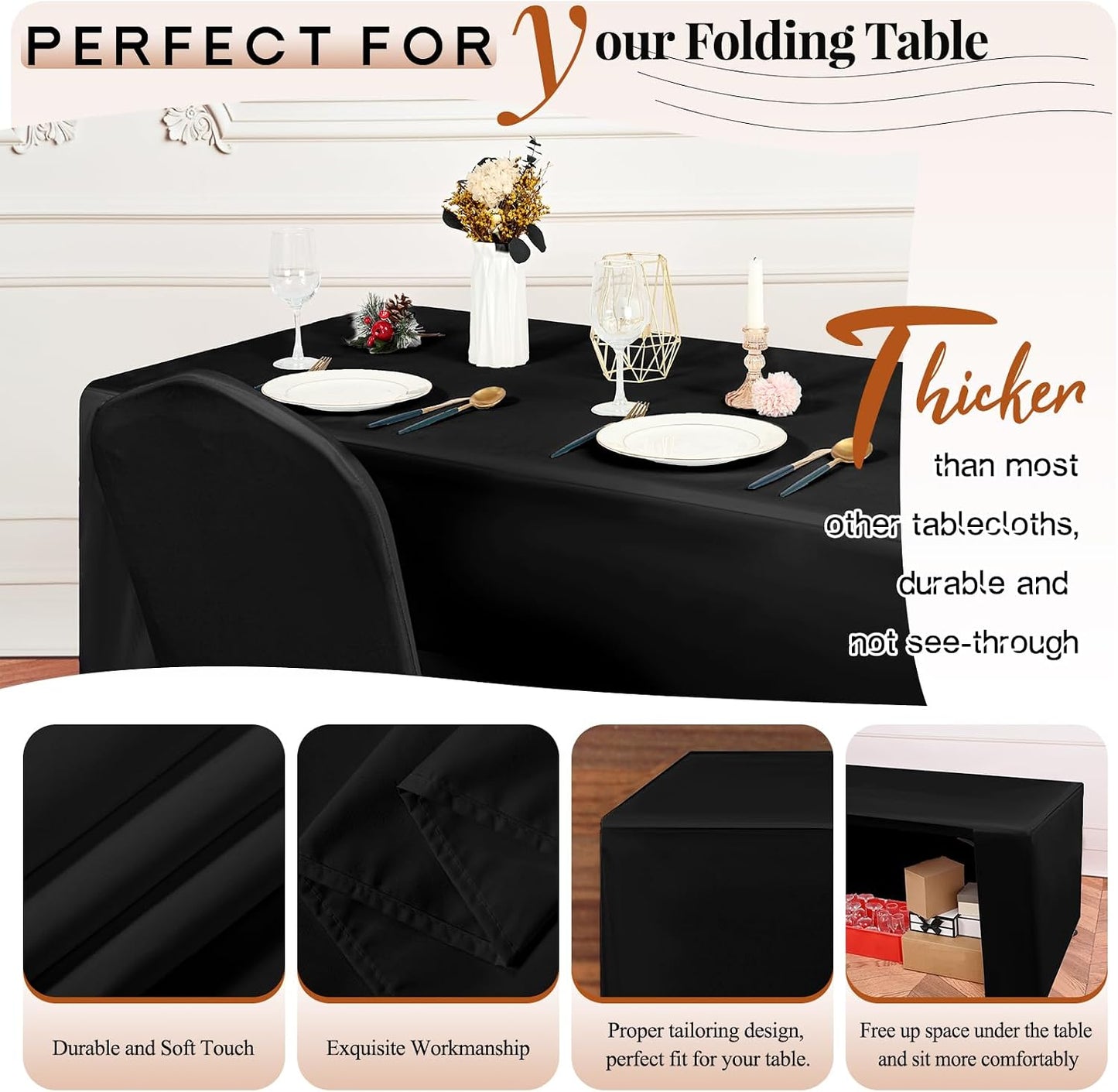 Fundas mesa ajustables negras 6ft pack 2 plegables fiestas