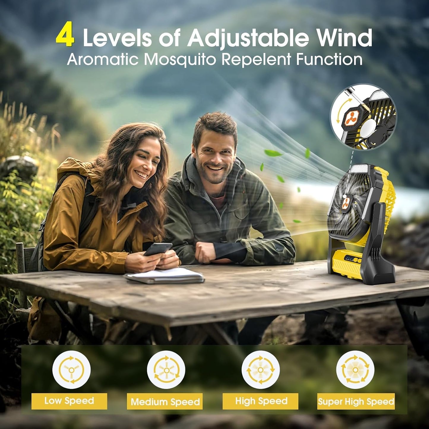Ventilador portátil recargable 20000mAh con luz LED