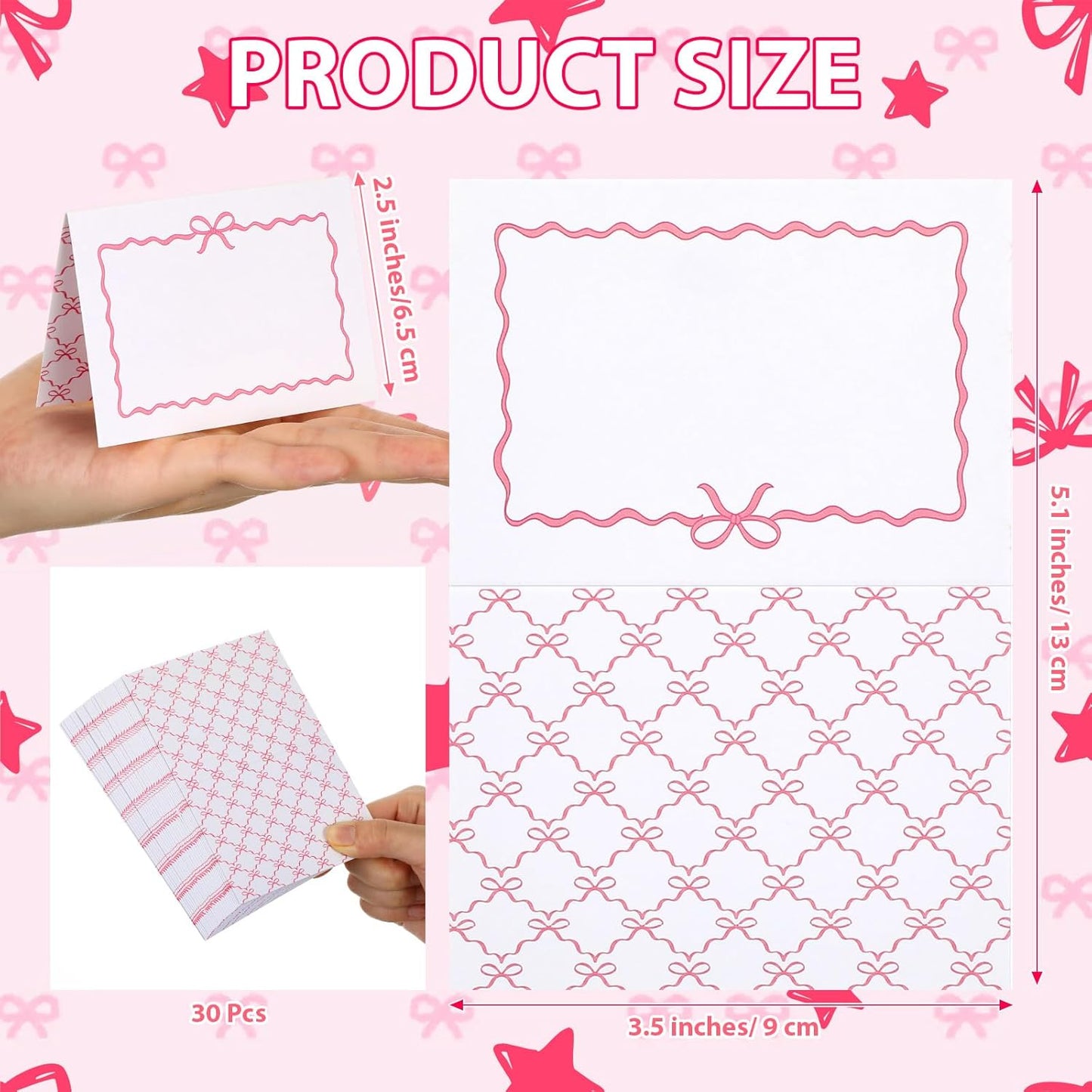 Tarjetas de mesa con lazo rosa para fiesta de cumpleaños y boda 3.5 x 2.5 pulgadas