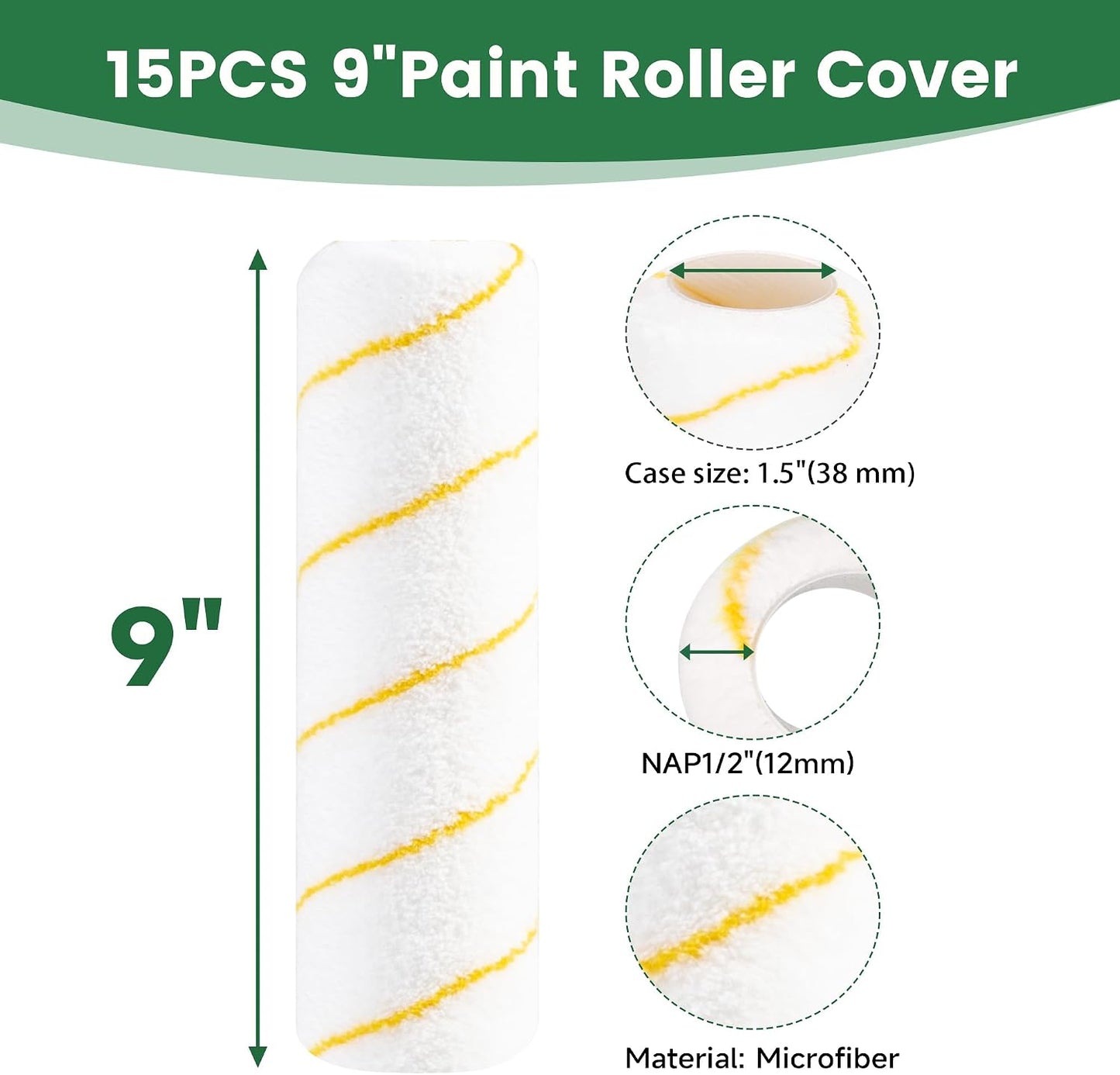 Rodillo pintura microfibra 9pulg 3/8 pack 15