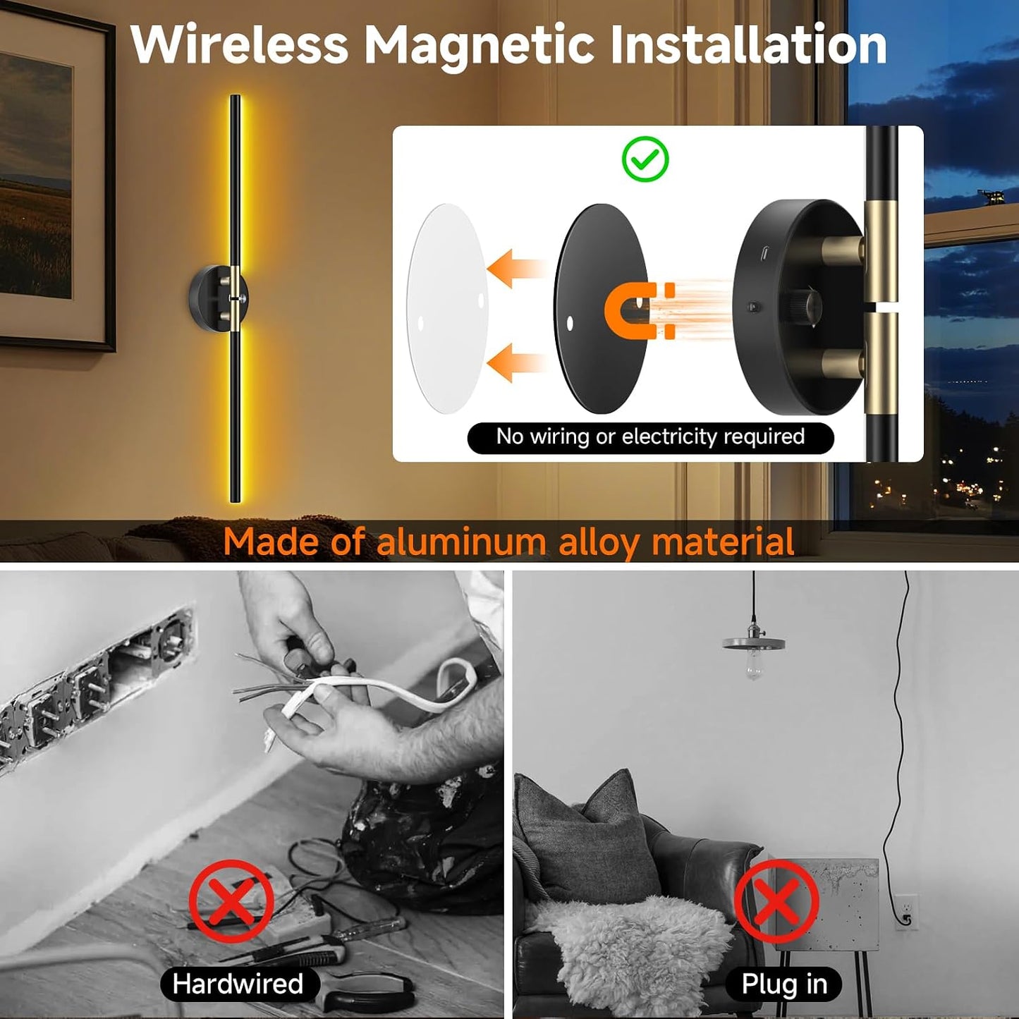 Aplique pared lámpara giratoria 360° luces magnéticas