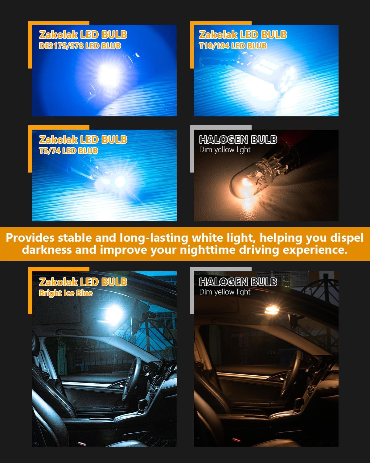 24 Pzas Luces LED Interiores Coche Kit Bombillas Brillantes