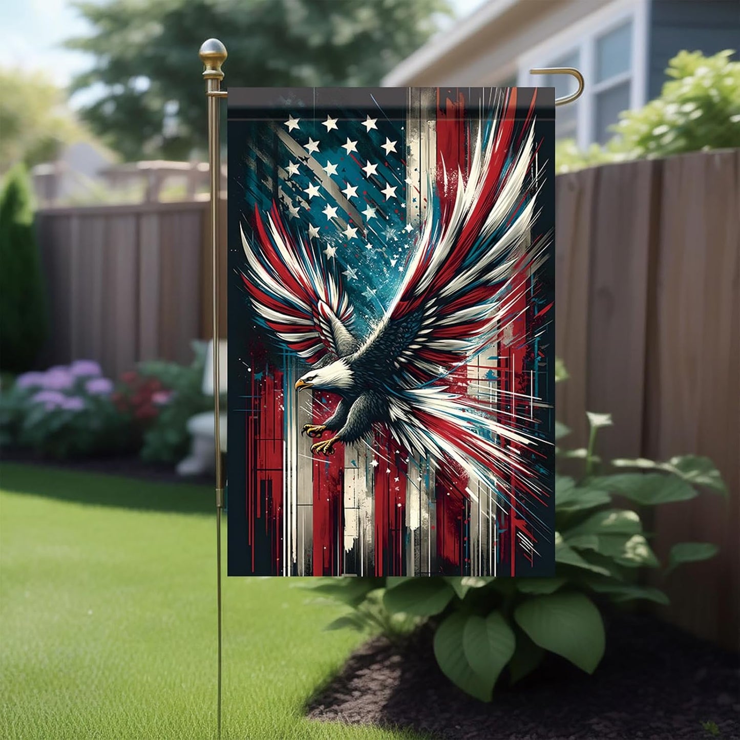 Bandera 4 de Julio 12x18pulg doble cara águila americana