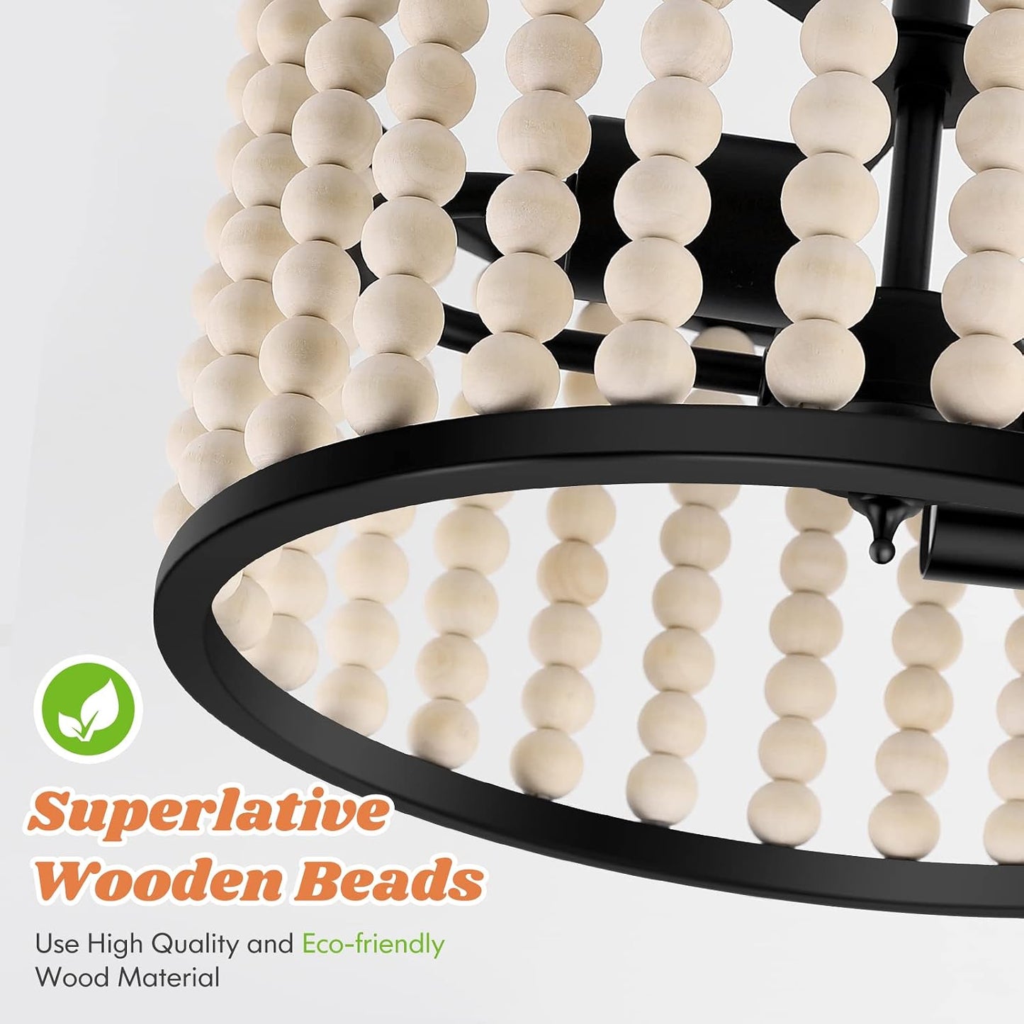 Lámpara techo rústica con cuentas madera 2 luces