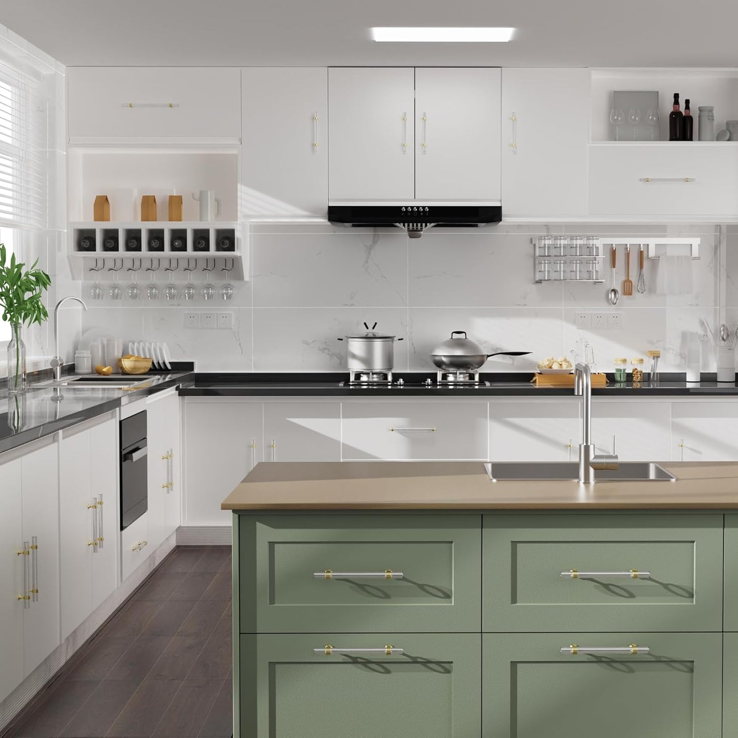 Tiradores cristal cocina 3pulg pack 6 latón dorado