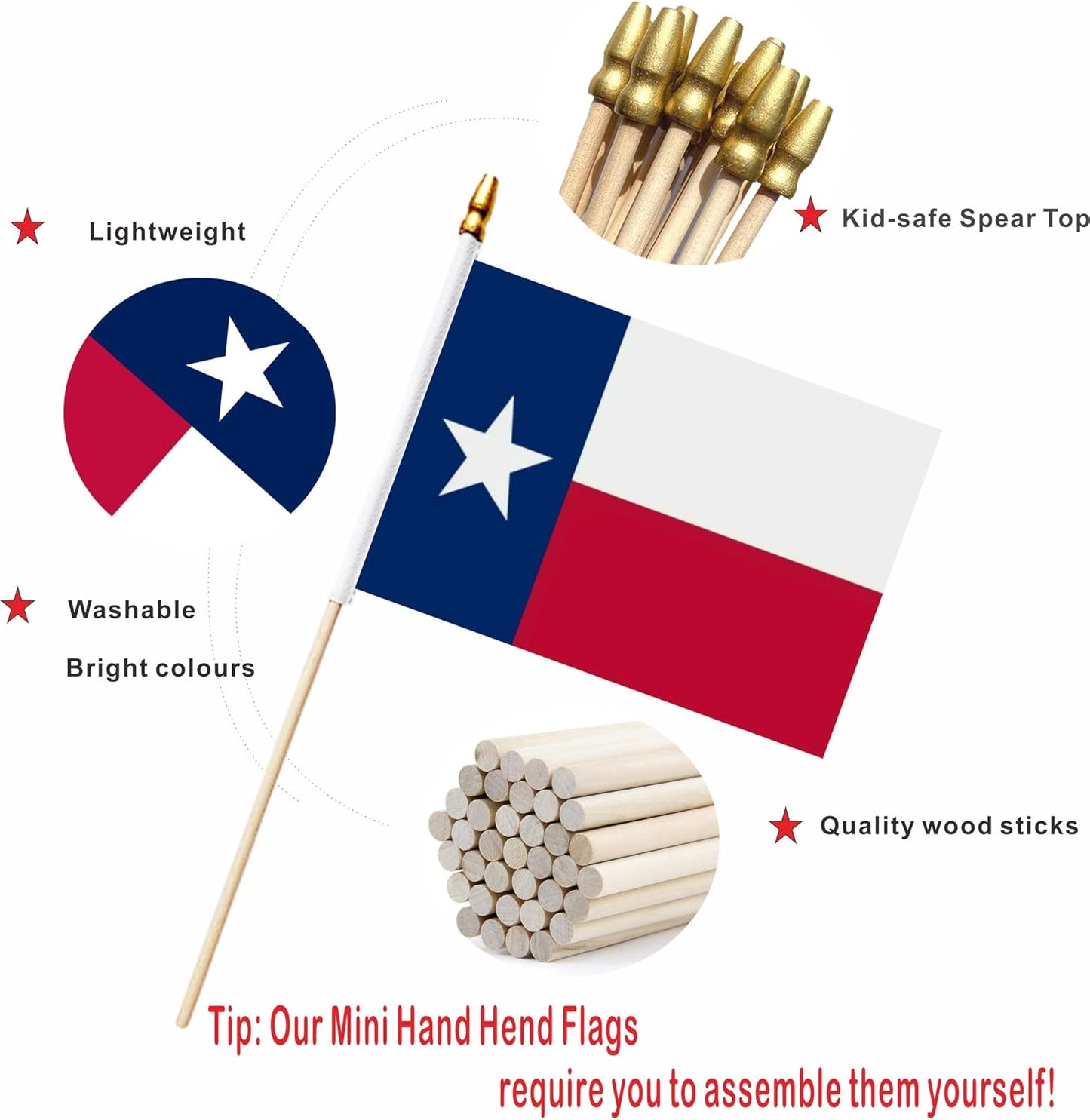 Bandera Texas 5x8" set 20 palos madera ligera poliéster
