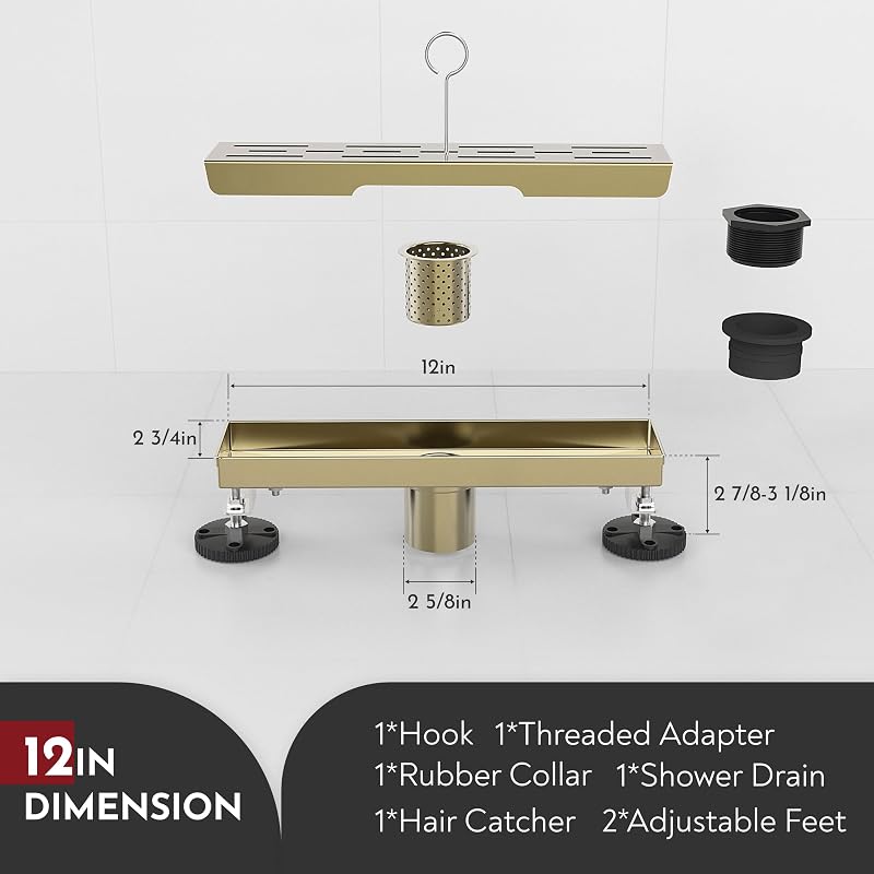Drenaje ducha 12pulg rectangular acero inox cepillado oro