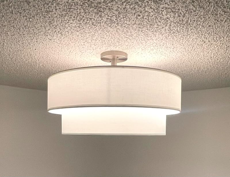 Lámpara techo doble tambor 4 luces níquel cepillado 20pulg