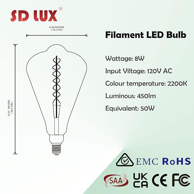 Bombilla LED Edison vintage regulable 8W 2200K base E26