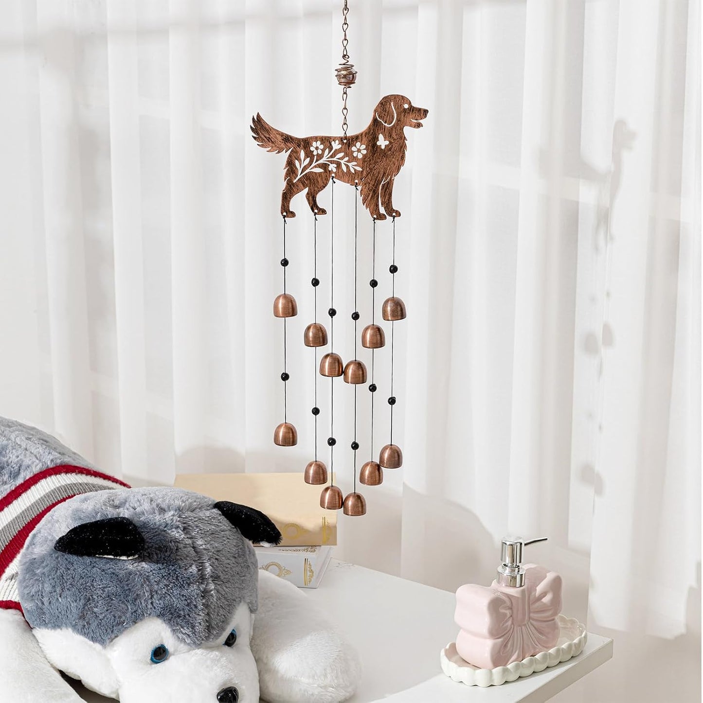 Campanillas viento navidad golden retriever 24pulg