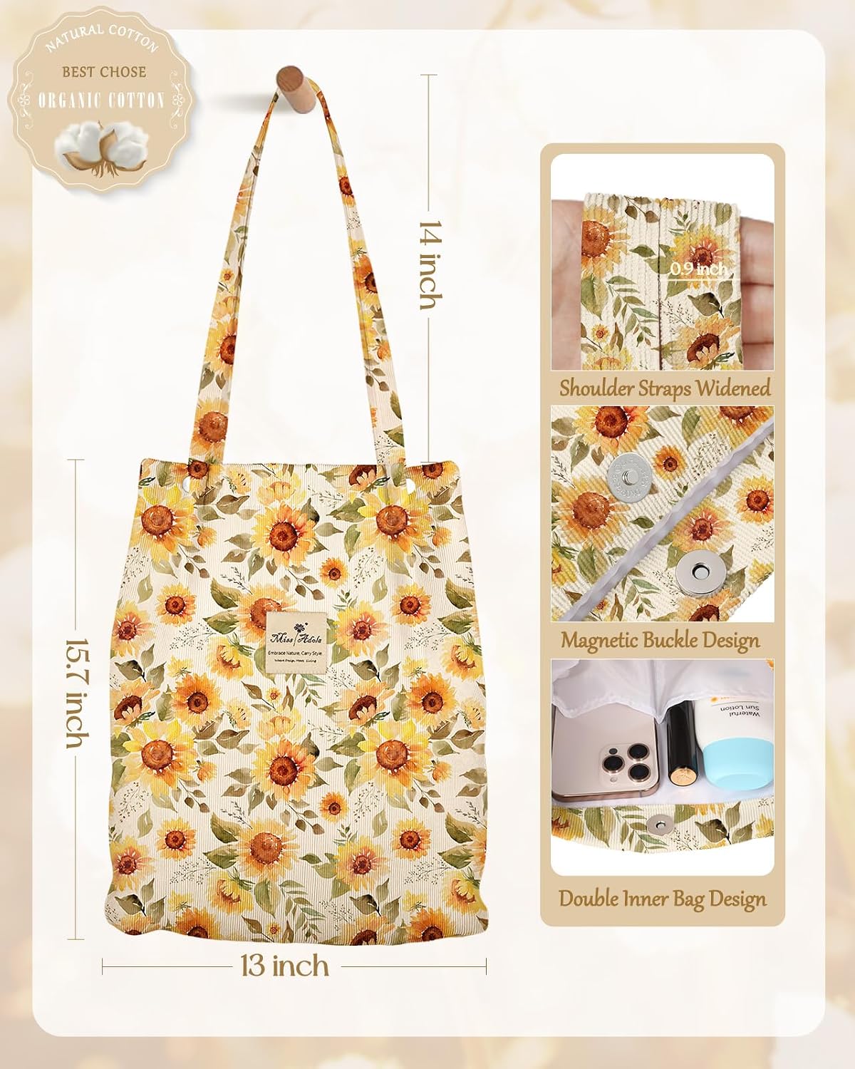 Bolsa tote pana pack 2 con bolsa maquillaje reutiliz.