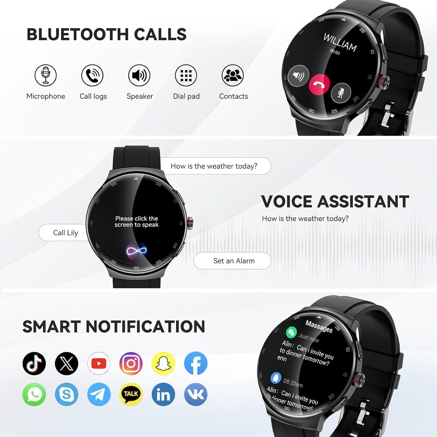 Reloj inteligente AMOLED 1.43" rastreador fitness comp
