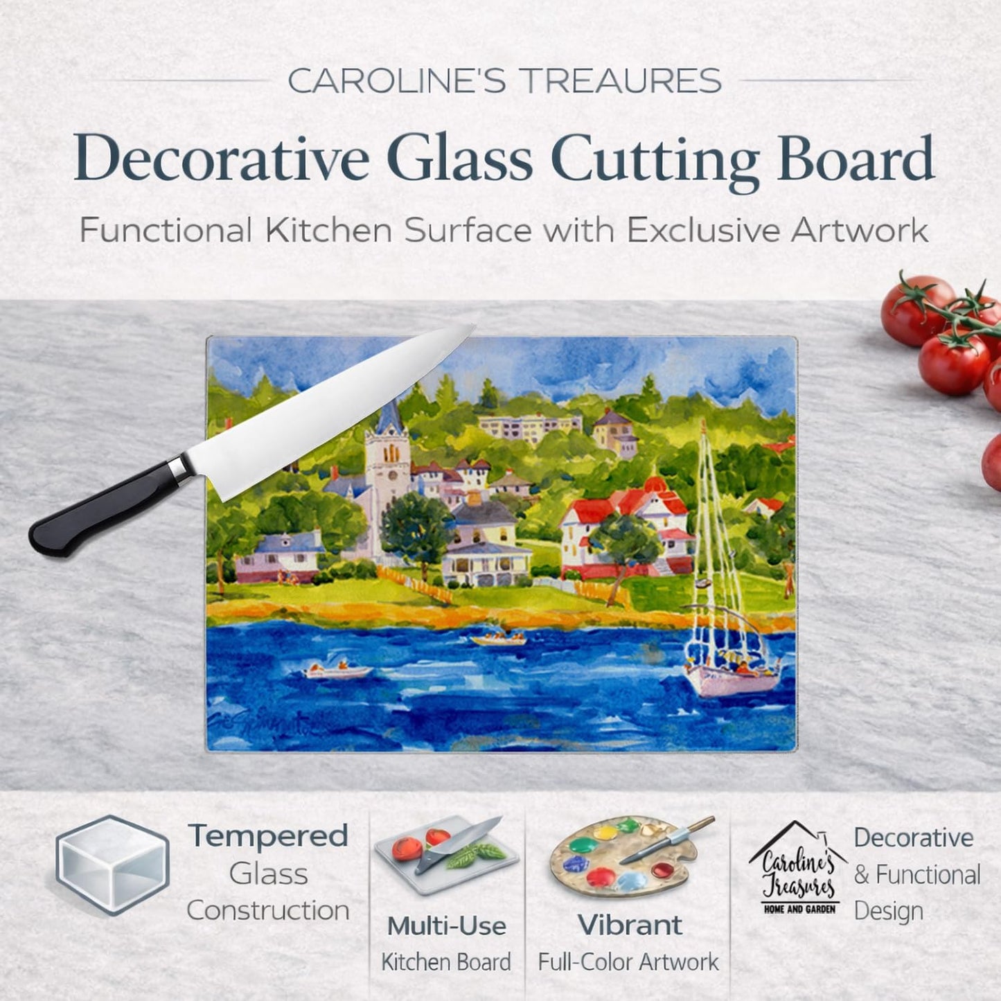 Tabla cortar servir vidrio templado velero decorativa